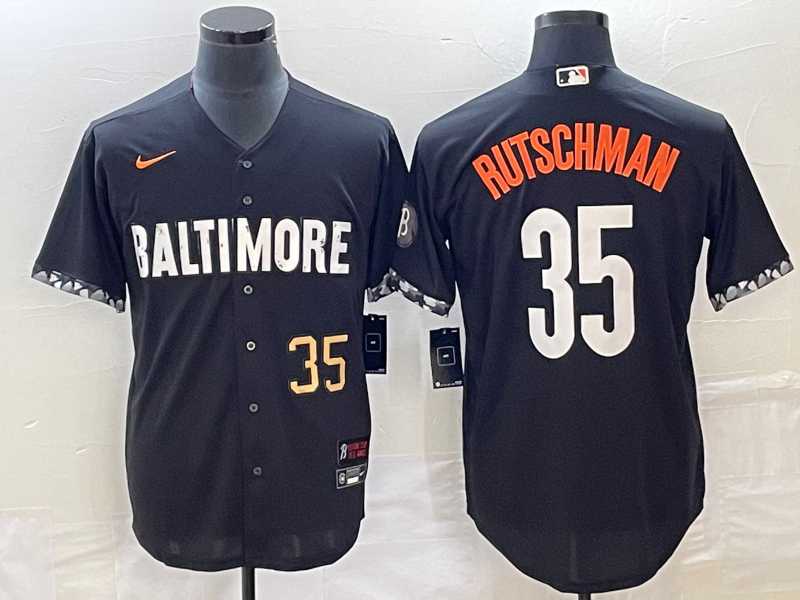 Mens Baltimore Orioles #35 Adley Rutschman Number Black 2023 City Connect Cool Base Stitched MLB Jerseys